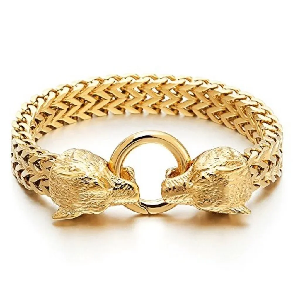Gold Wolf Head Link Bracelet |Punk Bikers Men Stainless Steel